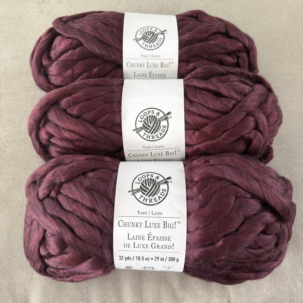 Loops & Threads Chunky Luxe Big Yarn Burgundy 3 Skeins Jumbo 7